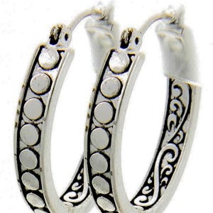 Regalo*Pendientes de aro ovalados de metal con filigrana interior y bola exterior para mujer, chapados en plata de ley, estilo Brighton 31CL6 LW imagen 3