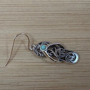 Turquoise***Crystal Filigree Flip Flop Earring Sterling Silver Plated Handmade Beach Sandal Sand Summer Brighton Antique Silver 30SM0 BT image 6