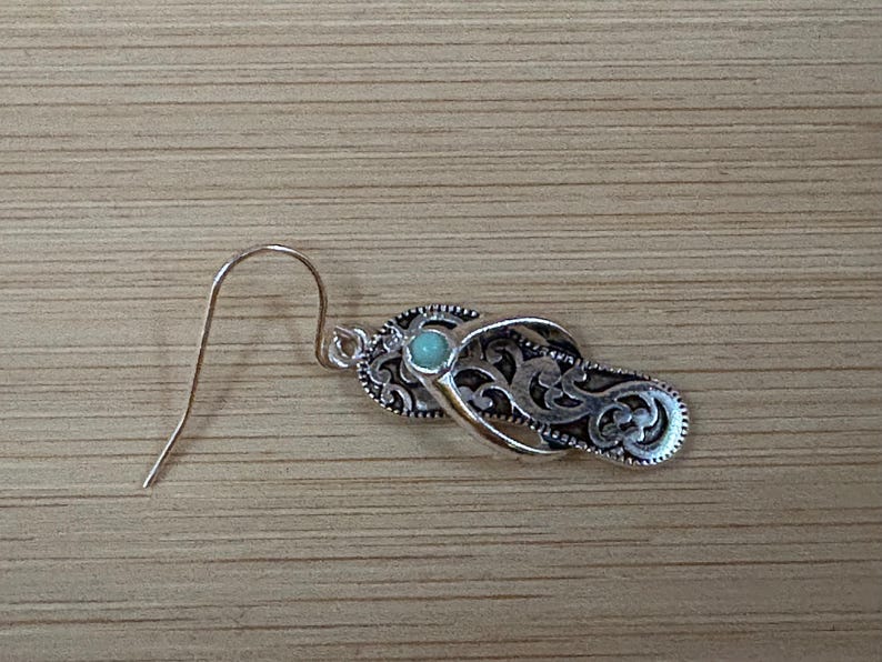 Turquoise***Crystal Filigree Flip Flop Earring Sterling Silver Plated Handmade Beach Sandal Sand Summer Brighton Antique Silver 30SM0 BT image 6