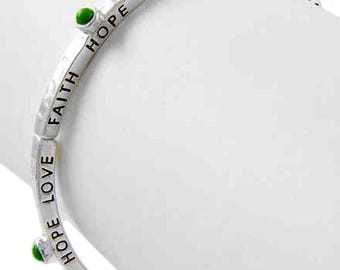 Brighton Style Inspire FAITH HOPE LOVE Stackable Orange Green Stretch Bracelet Handmade Sterling Silver Plated 30iL9