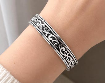 Brighton*Style Inspire Bracelet Handmade Sterling Silver Plated Bold Filigree Metal Stretch Bracelet 31o9 LW