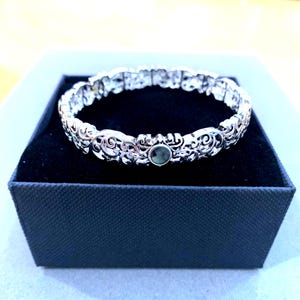 Brighton*Style Inspired Handmade Sterling Silver Plated Four Turquoise Stones Abalone Filigree Cutout Metal Stretch Bracelet 75CL4 LW Abalone