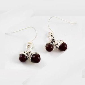 Glass Acorn Oak Leaf Jewelry Fruit Earrings 3D Design Gift for Her Woodland Jewelry Nature Gift forest Jewelry 30SM7