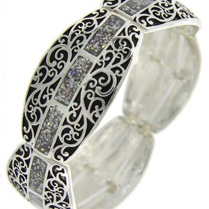 Bracciale Brighton*Style Inspire Bracciale elastico fatto a mano placcato argento sterling filigrana abalone glitterato bracciale elastico in metallo 30ii9 LW Glitter Silver