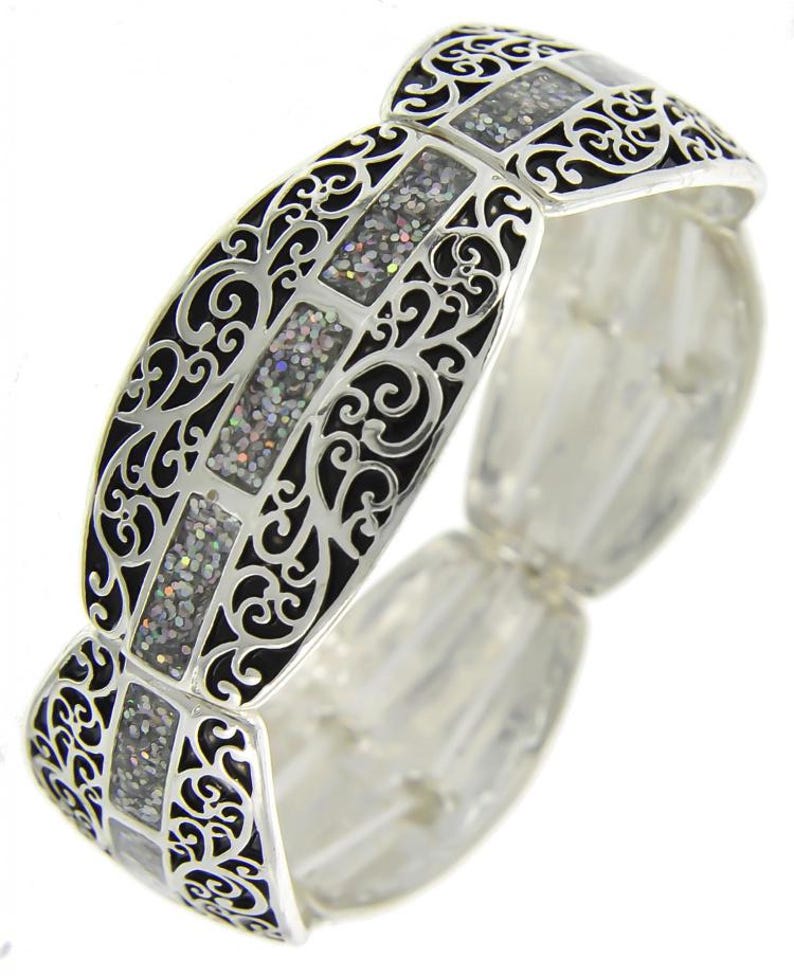 Bracciale Brighton*Style Inspire Bracciale elastico fatto a mano placcato argento sterling filigrana abalone glitterato bracciale elastico in metallo 30ii9 LW Glitter Silver