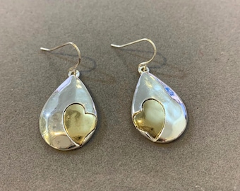 Roségouden hart zilver druppelvormige metalen oorbellen hart oorbellen cadeau voor haar Sterling verzilverd handgemaakte Valentijnsdag geschenken 81o6