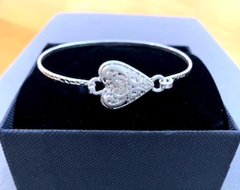 Bracciale a cuore placcato argento, bracciale in filigrana antica 71YK1