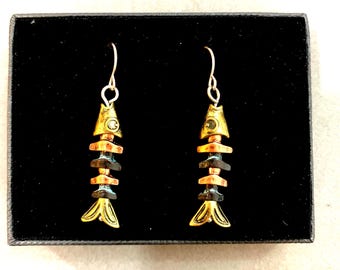 Jewelry***Fish Bone Earring Fish Earrings Fish Skeleton Jewelry Movable Fish Dangles Gift for Her Fishbone Charm Dangle 87SM5 BT