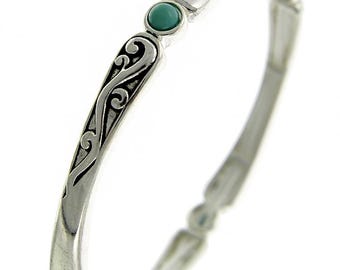 Art*Nouveau Brighton style Handmade Sterling Silver Plated Filigree Four Turquoise Stone Stretch Bracelet 75YN6 LW