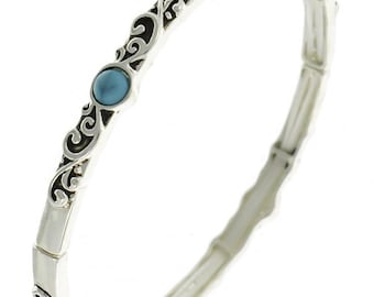 Art*Nouveau Brighton Inspired Handmade Sterling Silver Plated Four Turquoise Stones Filigree Metal Stretch Bracelet 75YN4 LW