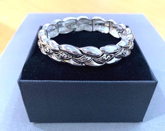 Antique*Silver Brighton Style Inspire Filigree Twisted Designer Look Metal Stretch Bracelet Handmade, Sterling Silver Plated 7F7YN LW