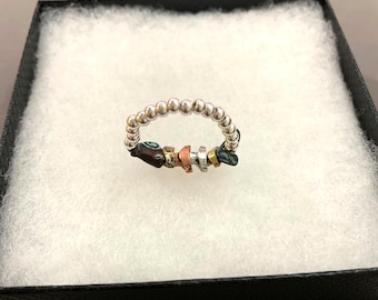 Movable**Fish Bone Stretch Ring, Multi Color Jewelry Sterling Silver Plated 90YK7 GD