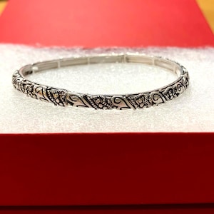 Brighton*Style Inspire Studded Ball Heart Stackable Bracelet Stretch Bracelet Handmade, Sterling Silver Plated 75YN8 LW image 1