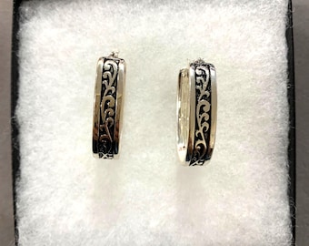 Pendientes de aro de filigrana de metal con diseño llamativo, hechos a mano, para mujer, regalo para ella, chapados en plata de ley, estilo Brighton 30o8