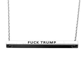 Message**Fuck Trump Jewelry Inspirational Skinny Dainty Pendant, 3D Bar Necklace Sterling Silver Plated DONALD TRUMP 18SA GD