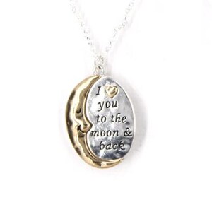 Coeur croissant de lune Je t&#39;aime jusqu&#39;à la lune et arrière Cadeau pour la Saint-Valentin pour la fête des Mères Plaqué argent sterling 44YK3