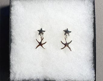 Starfish*Clip Pearl Dangle Metal Earrings Handmade Jewelry Sterling Silver Plated 83CL5 LW