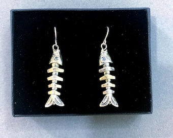 Jewelry*Fish Bone Earrings  Fish Earrings Fish Skeleton Jewelry Movable Fish Dangles Gift for Her Fishbone Charm Dangle 87SM5 LW