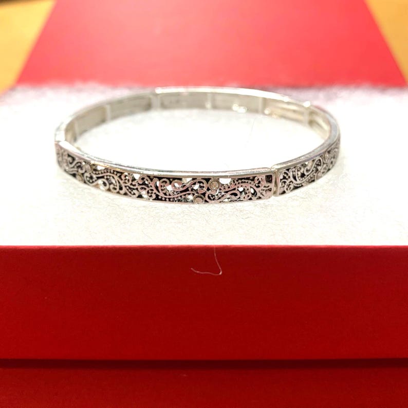 Brighton*Style Inspire Bracelet Stackable Bracelet Stretch Bracelet Handmade Sterling Silver Plated Filigree Thin Metal Bracelet 74YN0 LW image 1