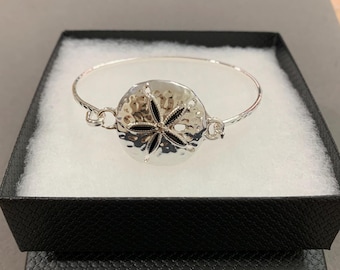 Inspiré de l'océan *** jonc de dollar en sable, cadeau minimaliste pour les amoureux de l'océan pour elle, bracelet jonc moulé fait main en argent sterling plaqué 71YN3 BT T