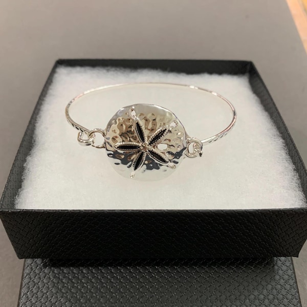 Ocean***Inspired Sand Dollar Bangle Minimalist Ocean Lover Gift for Her Sterling Silver Plated Handmade Casting Bangle Bracelet 71YN3 BT T