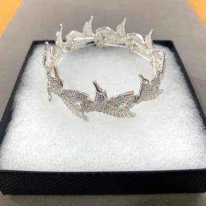 All*Silver Hummingbird Metal Stretch Bracelet Hummingbird jewelry Bird Bracelet Gifts for Her Sterling Silver Plated 7G7YK LW