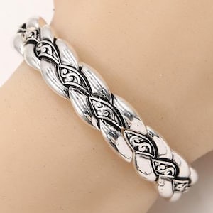 Antique Silver Brighton Inspire Filigree Twisted Designer Look Metal Stretch Bracelet Handmade, Sterling Silver Plated 7F7YN