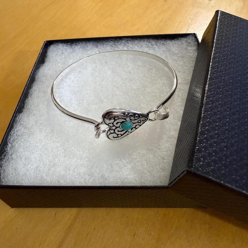 Bracelet jonc coeur de style Brighton * Bracelet coeur turquoise en filigrane cadeau Bracelet jonc moulé fait main en argent sterling plaqué 71YK1 LW image 5