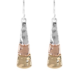 Silver_Gold_Rose gold Tri-Tone Hammered High Polished Fashion Handmade Jewelry Women Gifts Metal Dangle Earrings