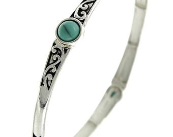 Art Nouveau Brighton style Handgemachtes Sterlingsilber überzogene filigrane dünne Vier Türkis-Stein-Stretcharmband 75YN5