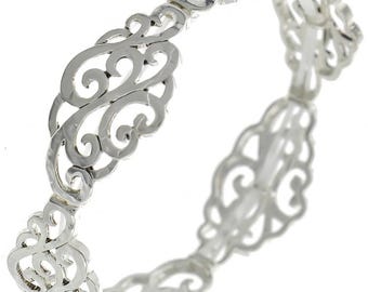Pulsera elástica de metal Brighton Style Inspire, hecha a mano, chapada en plata de ley, con filigrana calada, 74SA9