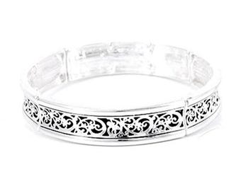 Brighton*Style Inspire Bracelet Handmade Sterling Silver Plated Delicate Filigree Metal Stretch Bracelet 31o6 LW