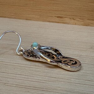 Turquoise***Crystal Filigree Flip Flop Earring Sterling Silver Plated Handmade Beach Sandal Sand Summer Brighton Antique Silver 30SM0 BT image 7