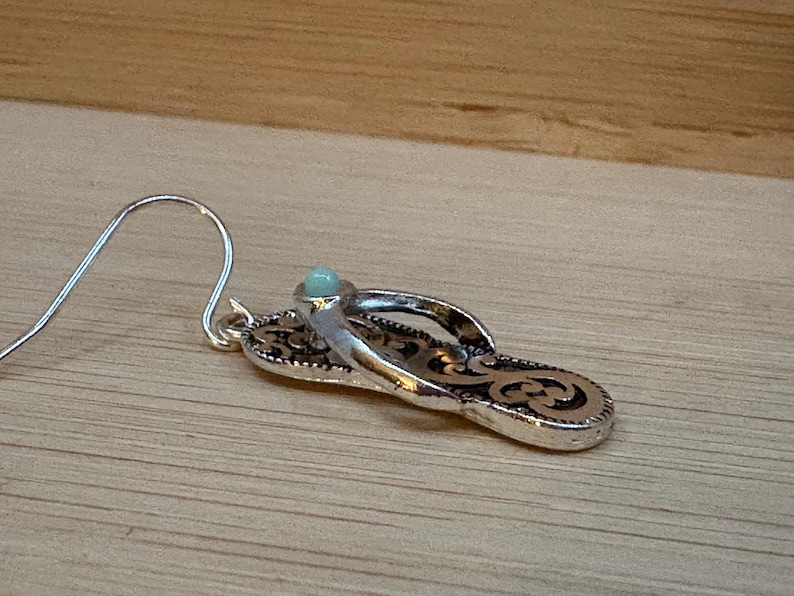 Turquoise***Crystal Filigree Flip Flop Earring Sterling Silver Plated Handmade Beach Sandal Sand Summer Brighton Antique Silver 30SM0 BT image 7