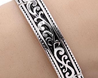 Brighton*Style Inspire Bracelet Handmade Sterling Silver Plated Bold Filigree Metal Stretch Bracelet 31o9 LW