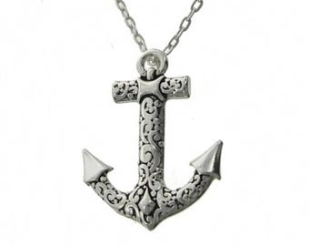 Naszyjnik z kotwicą w stylu secesyjnym Brighton Filigree Ocean, ręcznie robiony, platerowany srebrem próby 925, dla kobiet, prezent z życia morskiego, biżuteria plażowa, 43GU6 LW