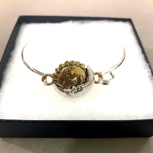Two*Tone Sun and Crescent Moon Casting Bangle Mother’s Day Valentine's Day Gift for Her Sterling Silver Plated 71iL8 LW