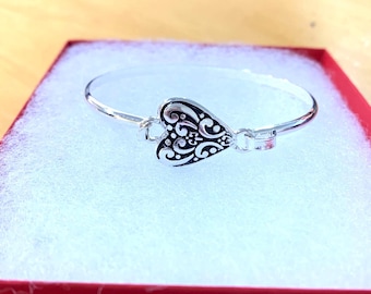 Bransoletka w stylu Brighton*** w kształcie serca, filigranowa bransoletka w kształcie serca, prezent dla niej, ręcznie wykonana, ze srebra próby 925, odlew antycznego srebra, 71YK1 BT