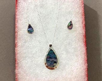 Abalone*Necklace Abalone Necklace Earring Set Shell Pendant Necklace Handmade Jewelry For Women Sterling Silver Plated Gifts 45CL1 LW