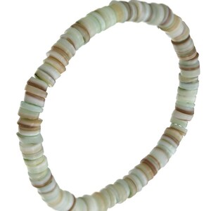 Light Aqua Tone Natural Shell Smooth Beaded Stretch Bracelet Seashell Heishi Bracelet birthday beach wedding summer jewelry Stackable