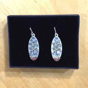 Oval***Worn_Silver Tree of Life Jewelry Tree of Life Earrings Folk Art Elongated Tri-Tone Earrings Handmade Jewelry Gift for Her 87ii9 BT