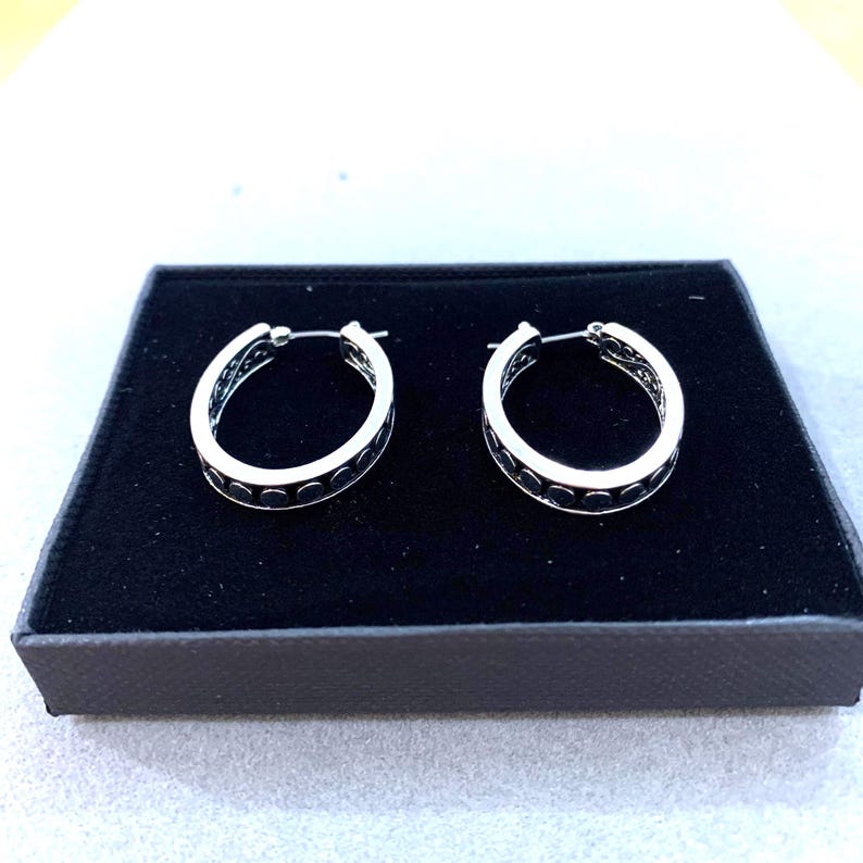 Regalo*Pendientes de aro ovalados de metal con filigrana interior y bola exterior para mujer, chapados en plata de ley, estilo Brighton 31CL6 LW imagen 5