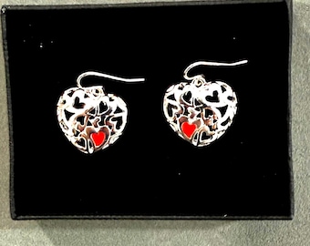 Two-Tone Heart Cut Out Metal Dangle Earrings Mother’s Day Valentine's Day Daily Jewelry Gift for Her Sterling Silver Plated Earrings 89YN1
