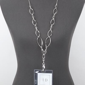 Tout en argent, bague torsadée, lanières en métal, porte-carte d'identité, collier, badge, porte-badge pour enseignant, cadeaux de moins de 20 ans pour infirmière, plaqué argent sterling 44YK9