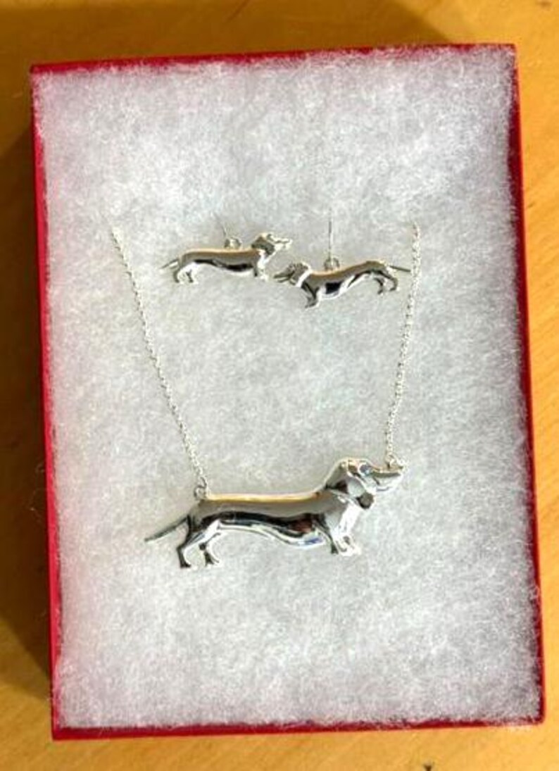 Dog**Dachshund Pet Animal Cute Wiener Dog lover Pendant Necklace Earrings Set Dog Mom Pet Memorial Gift for Pet Lover Crystal 30iL8 GD image 4