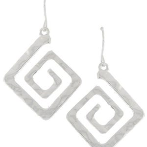 All*Silver Hammered Square Swirl Spiral Inspired Metal Minimalist Jewelry  Spiral Earrings Sterling Silver Plated High Polished 82SA1 LW