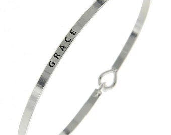 Message*GRACE, Message Engraved Affirmation Bangle for Women Girl Daughter Wife Holiday Anniversary Special Gift Handmade 76o3 LW