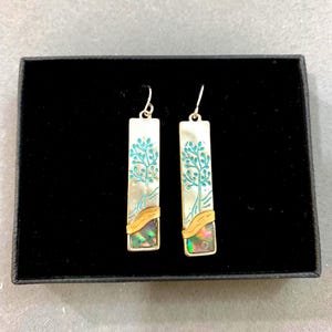 Handmade***Abalone Tree of Life Earrings, Tri-Tone Metal 88CL3 BT