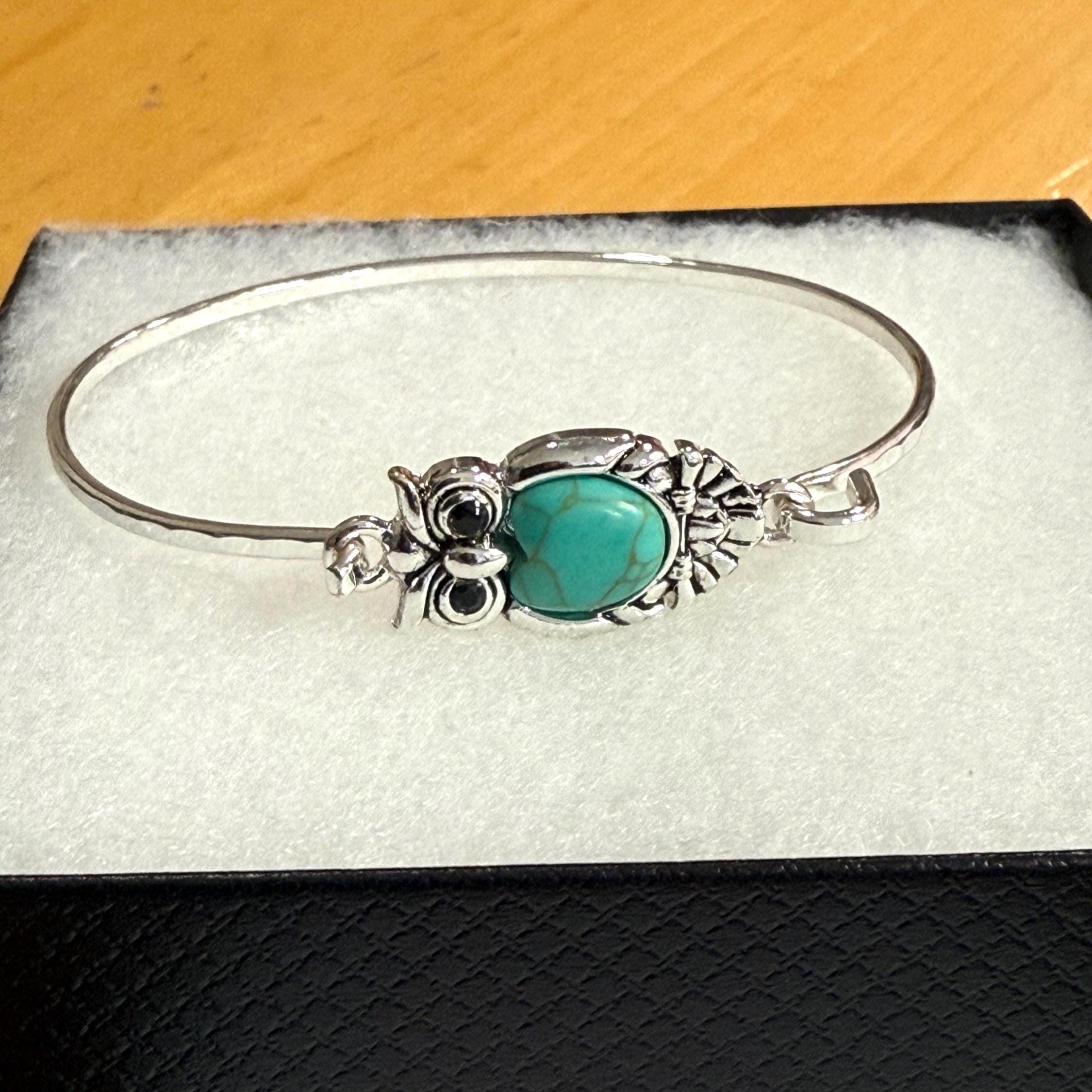 Bird**Turquoise Stone Owl Halloween Nature Inspired Animal Gift for Her Sterling silver Plated Jewel