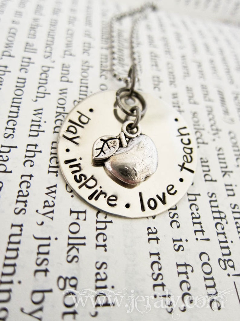 Hand Stamped Teacher Gift Necklace with Silver Apple Charm Etsy